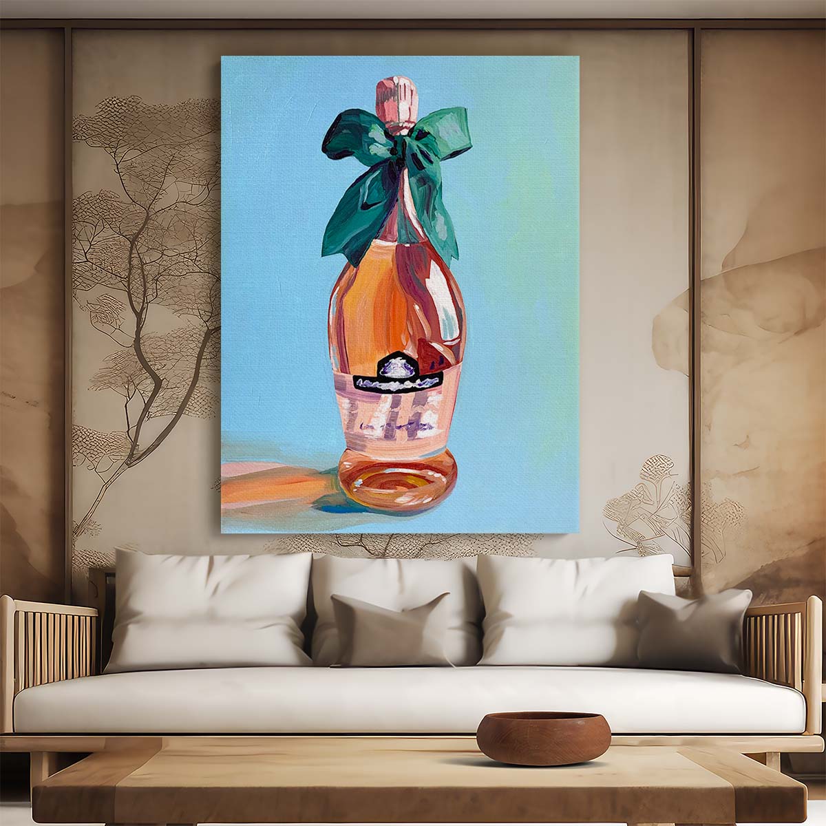 Illustrated Rose Wine Celebration Acrylic Wall Art for Housewarming by Luxuriance Designs, made in USA