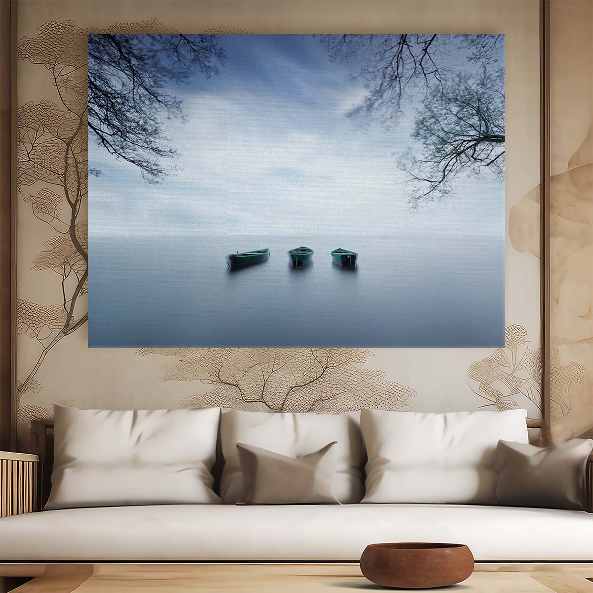 Serene Seascape Tranquil Row Boat Lake Wall Art