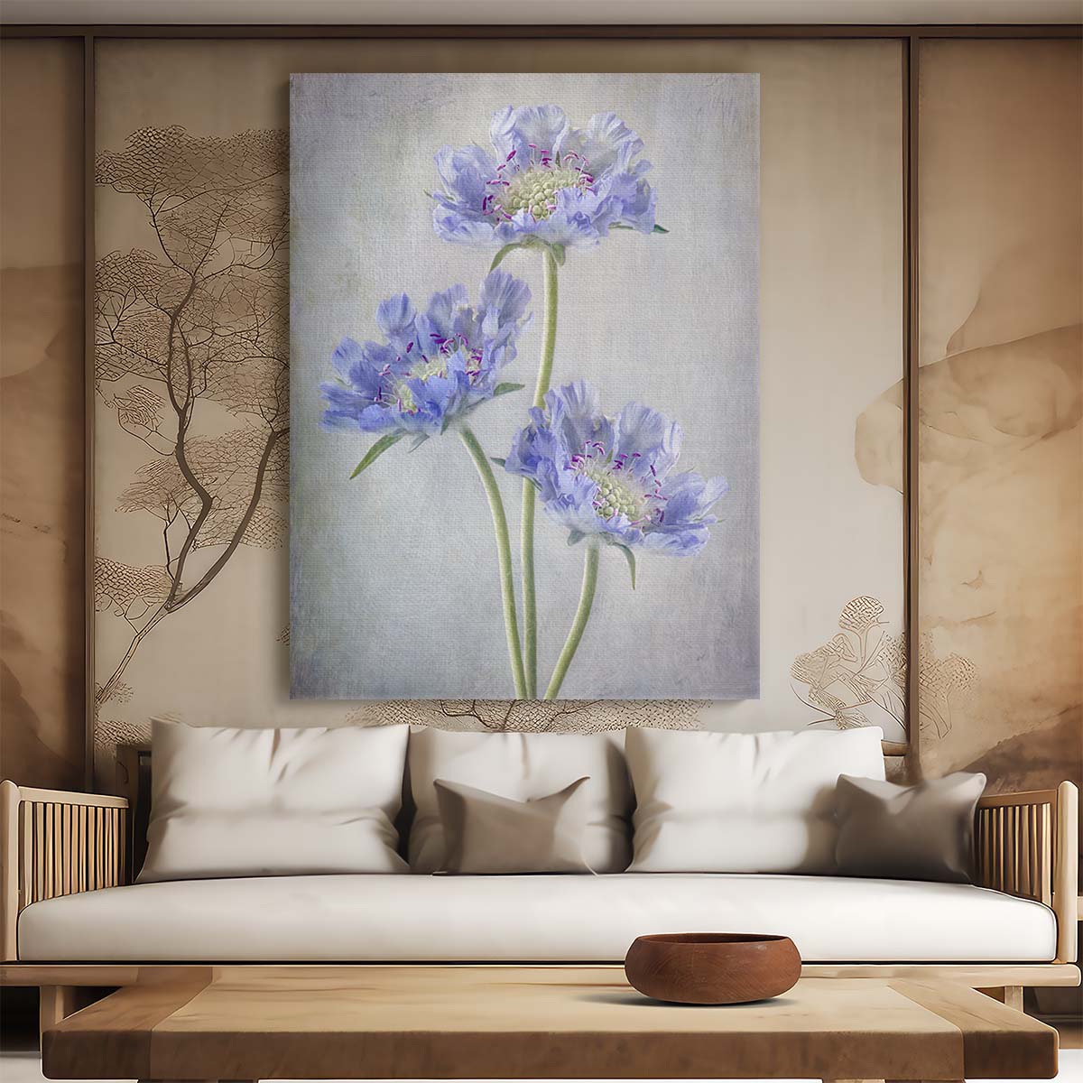Scabiosa Pincushion Purple Flower Photography Still Life Floral Art by Mandy Disher by Luxuriance Designs, made in USA