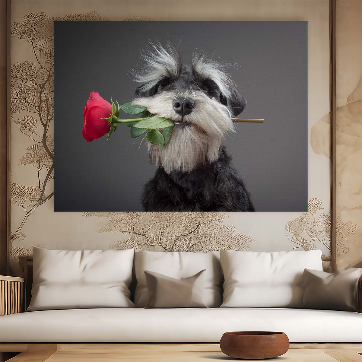 Romantic Schnauzer & Rose Proposal Wall Art by Luxuriance Designs. Made in USA.
