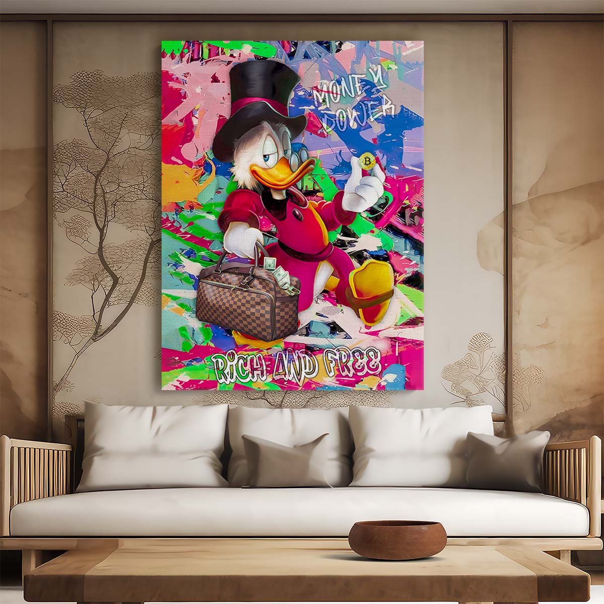Scrooge McDuck Bitcoin Money Power Wall Art by Luxuriance Designs. Made in USA.