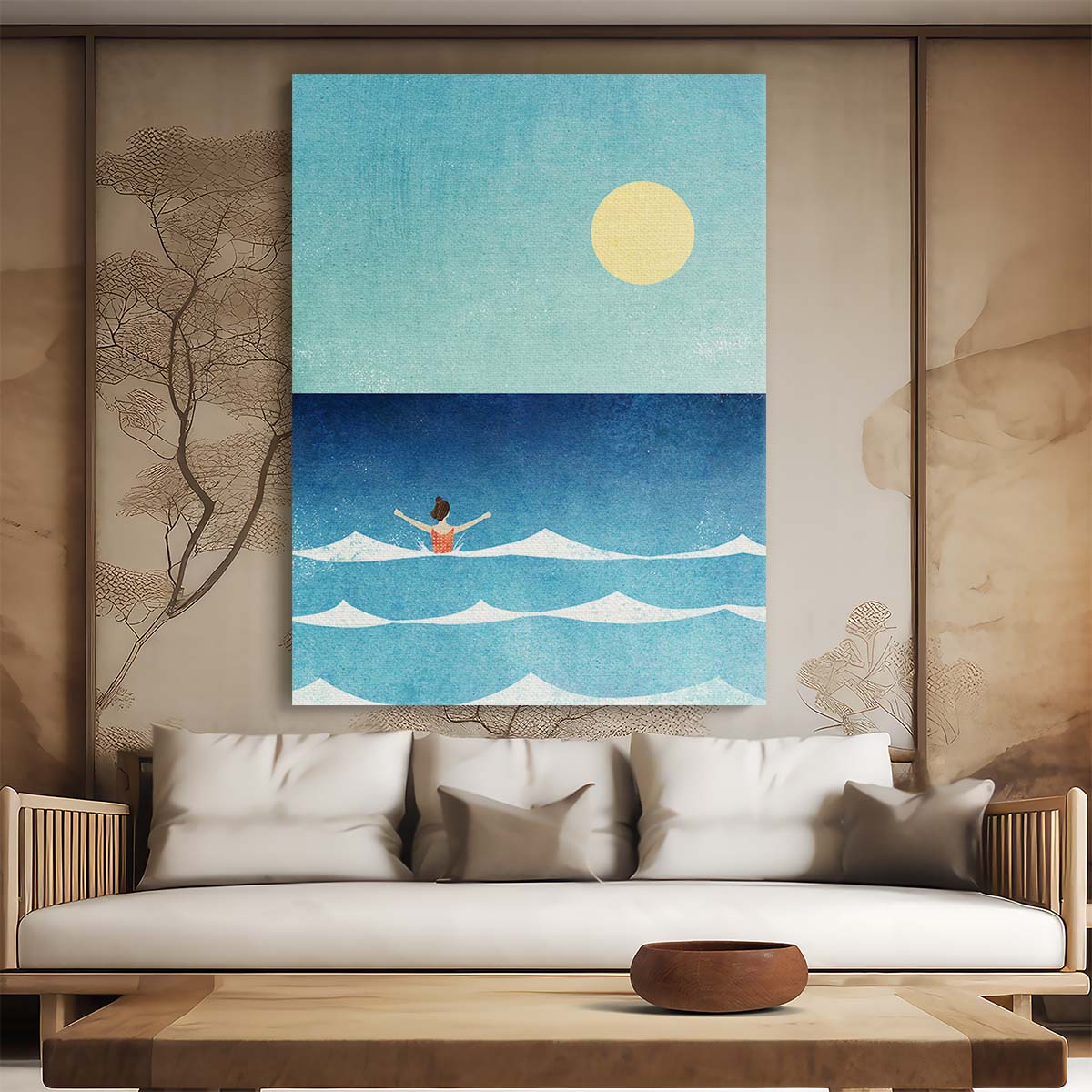 Colorful Ocean Wave Landscape Photography - Sea Swim Woman by Luxuriance Designs, made in USA