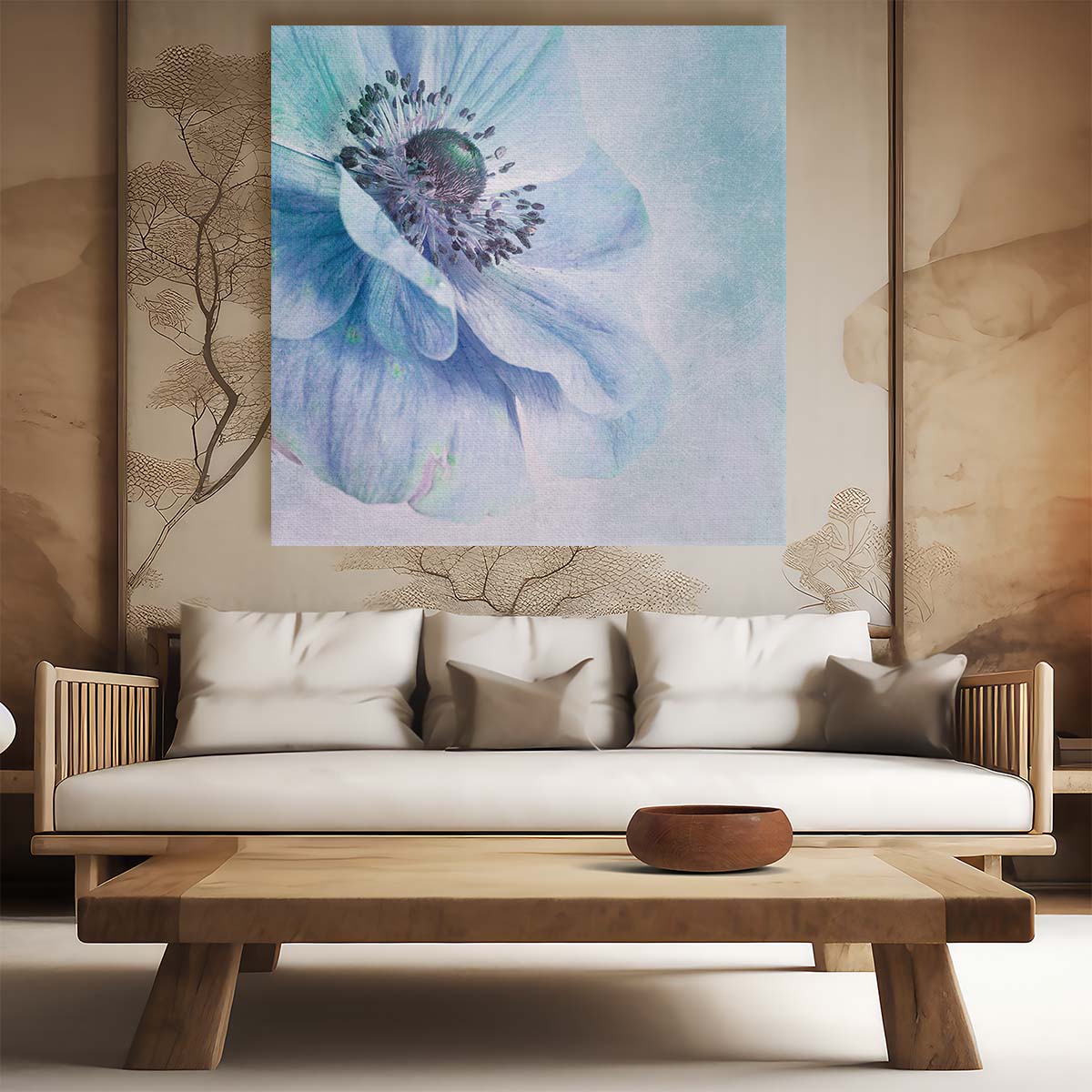 Delicate Turquoise Floral Macro Photography Botanical Square Wall Art by Luxuriance Designs. Made in USA.