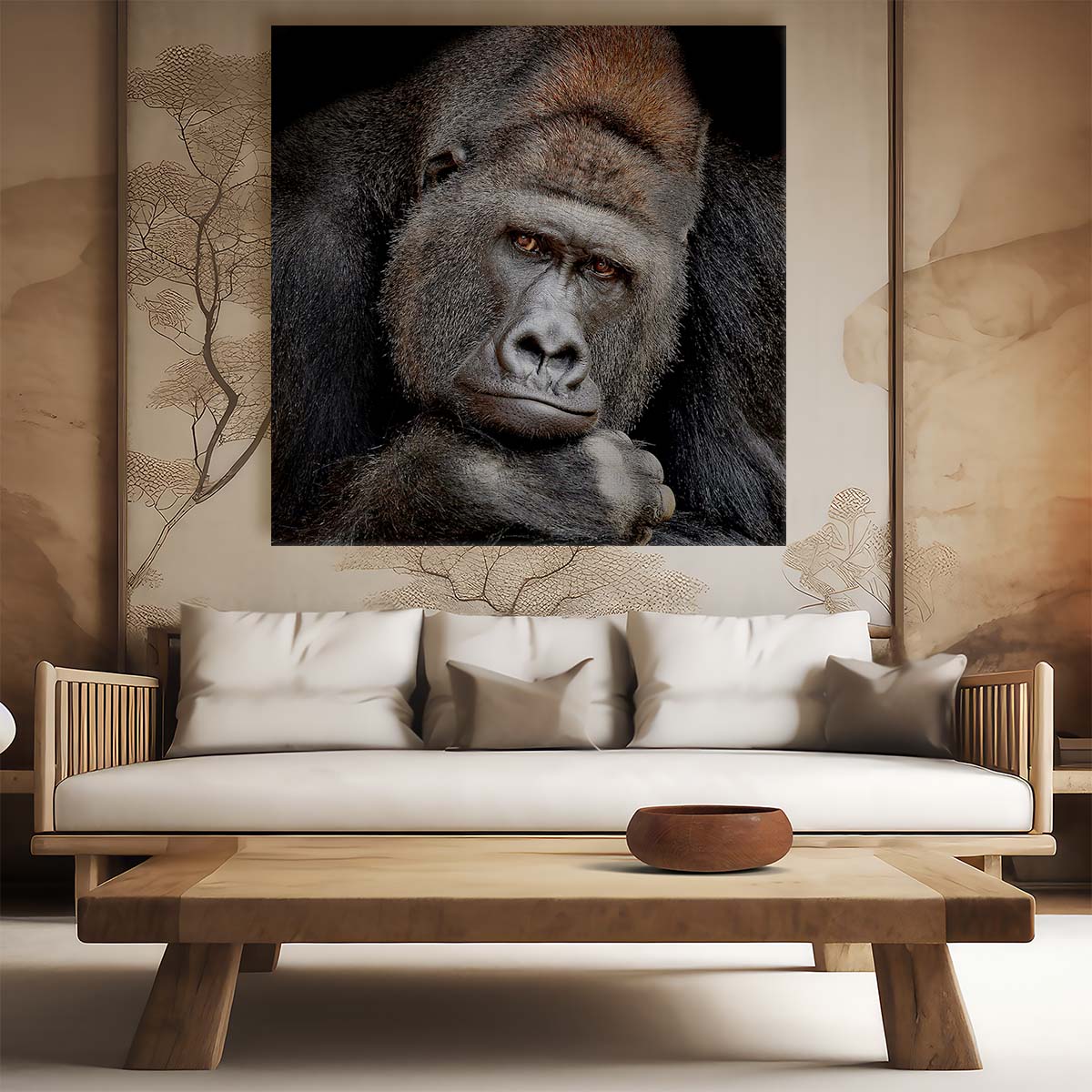 Thoughtful Silverback Gorilla Portrait Majestic Wildlife Photography Wall Art by Luxuriance Designs. Made in USA.