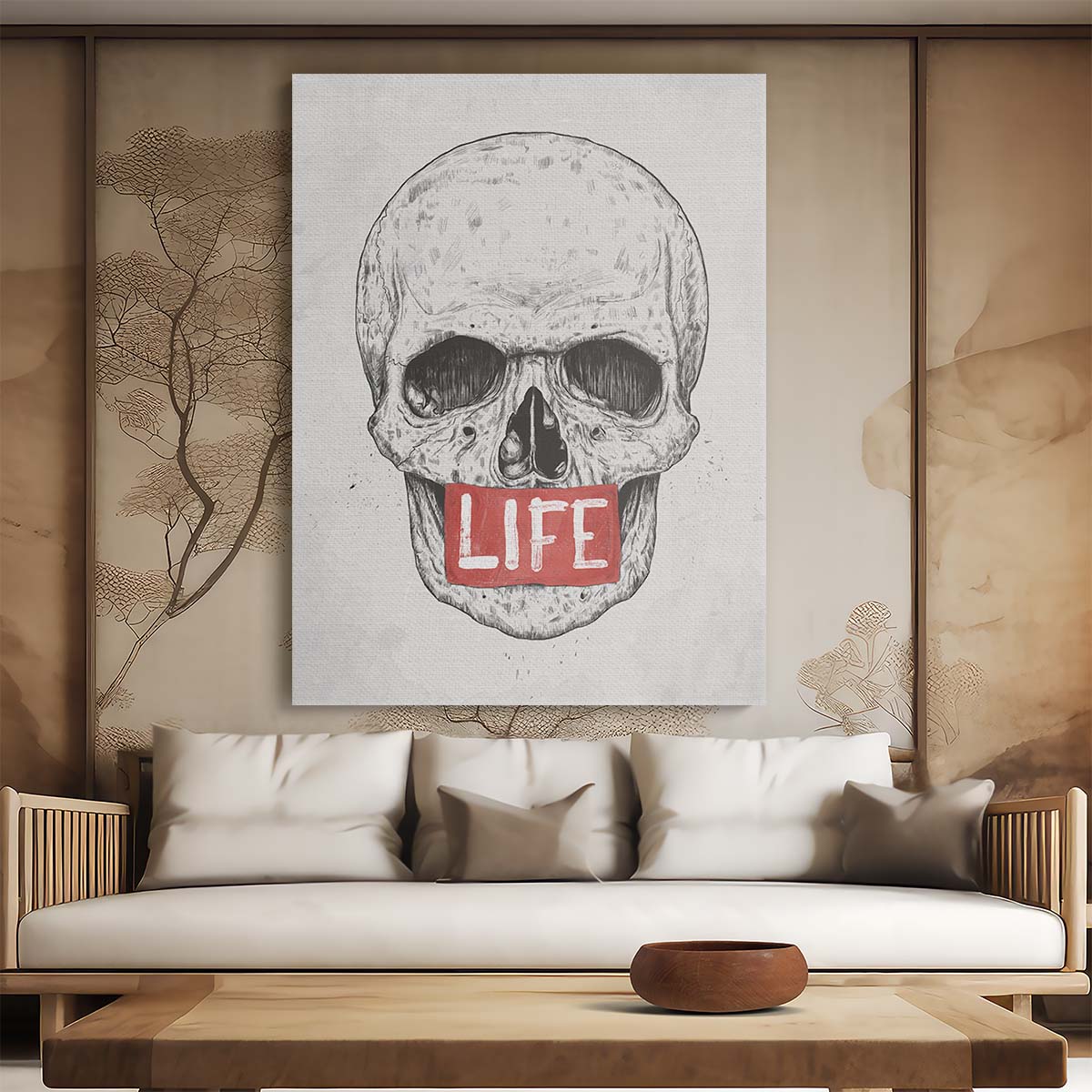 Spooky Skull Illustration Drawing with Motivational Quote, Halloween Wall Art by Luxuriance Designs, made in USA