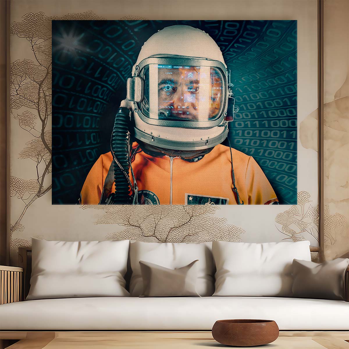 NASA Astronaut Universe Cosmos Orange Portrait Wall Art by Luxuriance Designs. Made in USA.