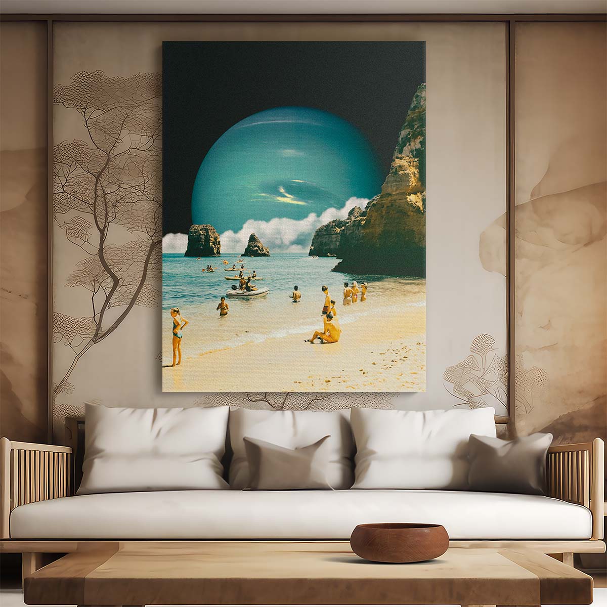 Retro Futuristic Space Beach Digital Collage Illustration Artwork by Luxuriance Designs, made in USA