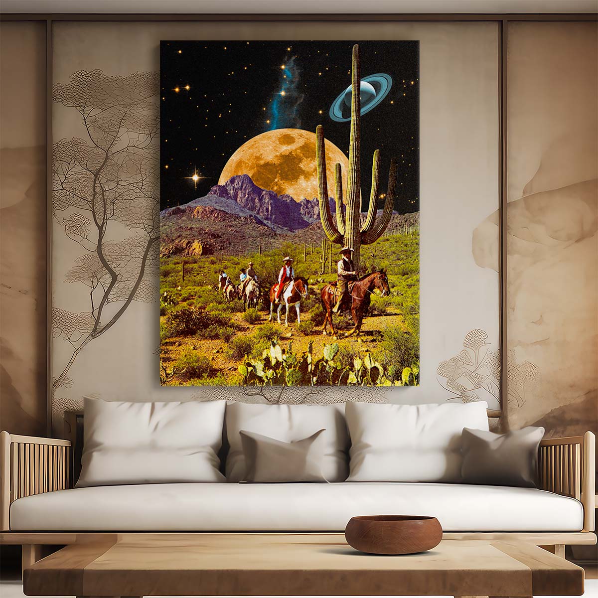 Surreal Retro Futuristic Space Cowboy Collage Illustration Artwork by Luxuriance Designs, made in USA