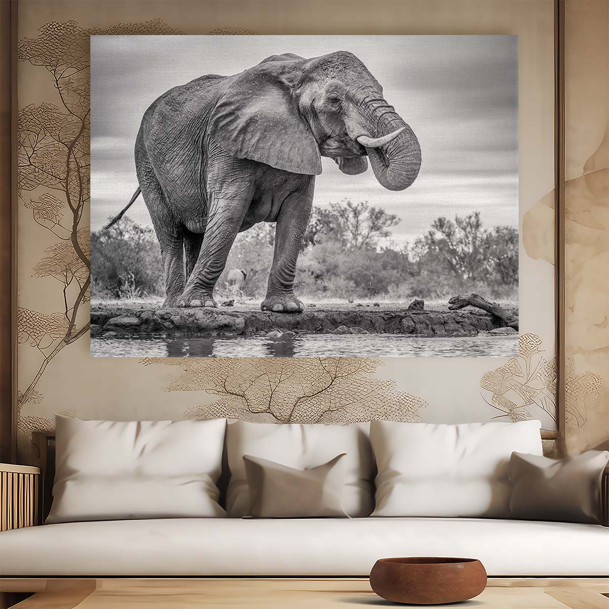 Majestic African Elephant Safari Monochrome Wall Art by Luxuriance Designs. Made in USA.