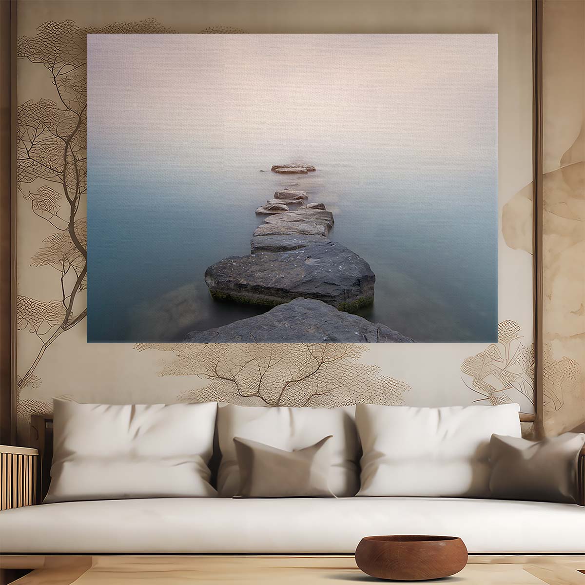 Tranquil Leman Lake Stones Serene Zen Photography Wall Art