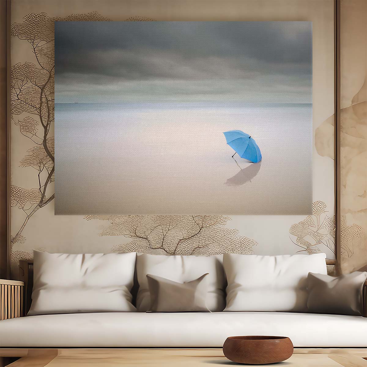 Solitary Umbrella Rainy Beach Solitude Wall Art by Luxuriance Designs. Made in USA.