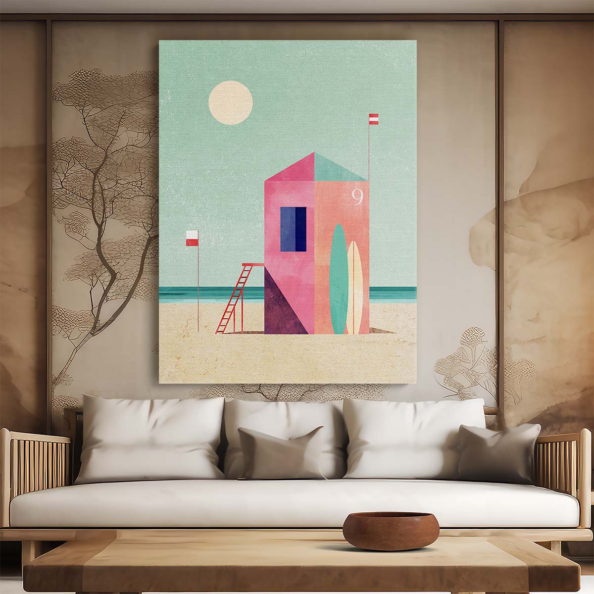 Colorful Miami Beach Surf Hut Illustration Wall Art by Luxuriance Designs, made in USA
