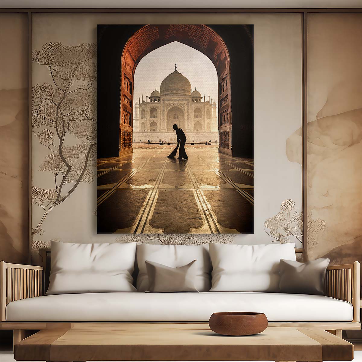 Dawn Cleaning at Taj Mahal - Iconic Indian Architecture Photography Art by Luxuriance Designs, made in USA