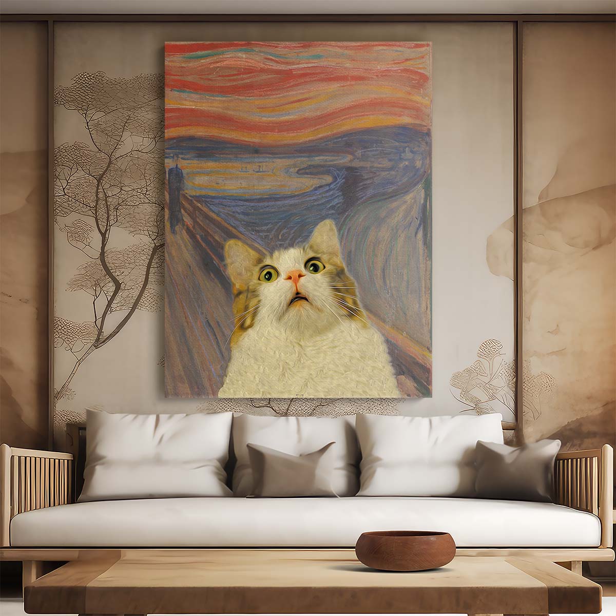 Funny Cat Scream Illustration, Memes-Inspired, Animal Portrait Wall Art by Luxuriance Designs, made in USA