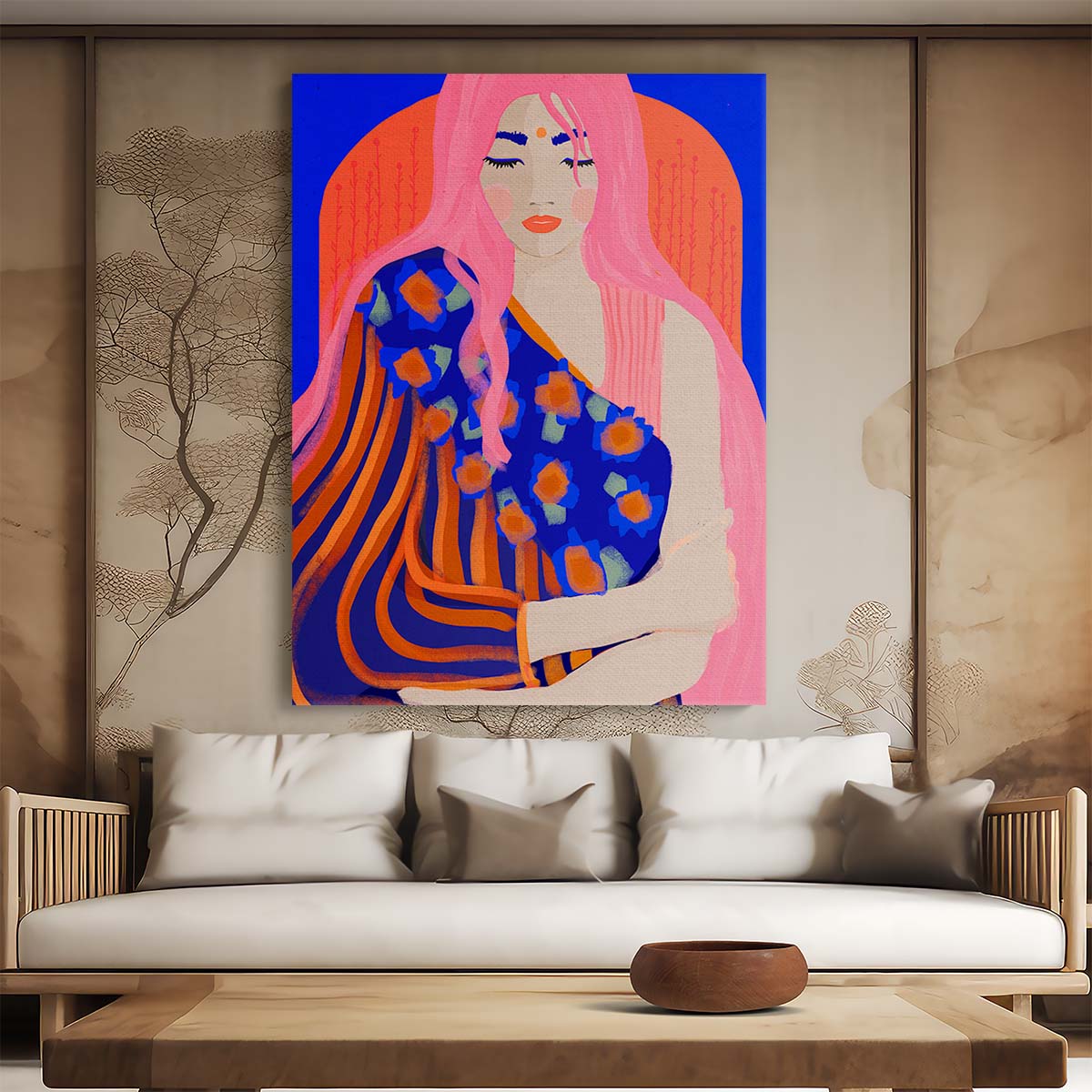 Colorful Yoga Woman Portrait Illustration by Treechild - Figurative Art by Luxuriance Designs, made in USA