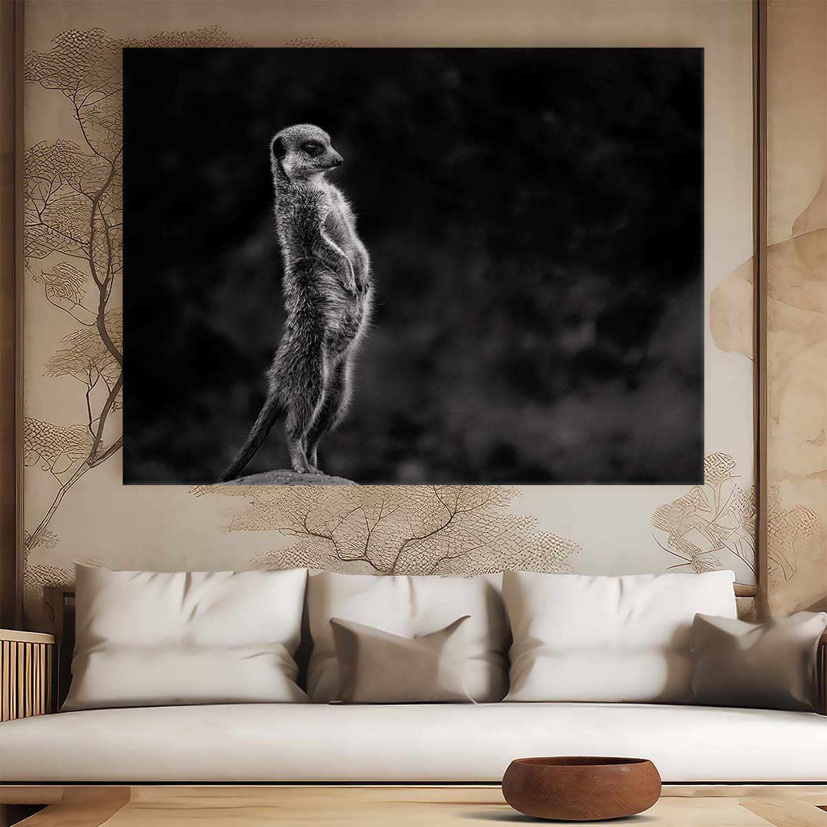 Monochrome Meerkat Safari Observer Wall Art by Luxuriance Designs. Made in USA.