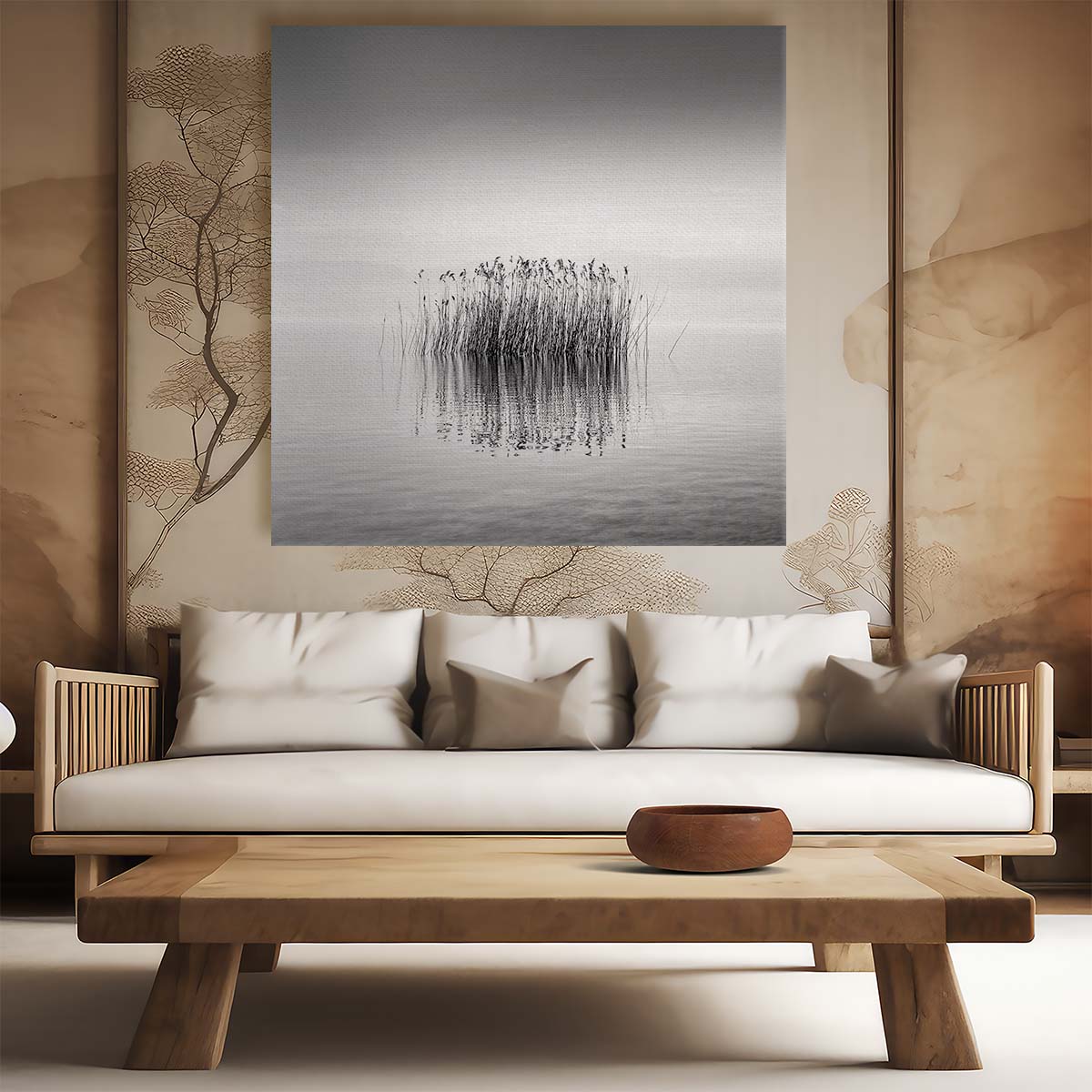 Foggy Lake Volvi, Greece Minimalist Landscape Photography Wall Art by Luxuriance Designs. Made in USA.