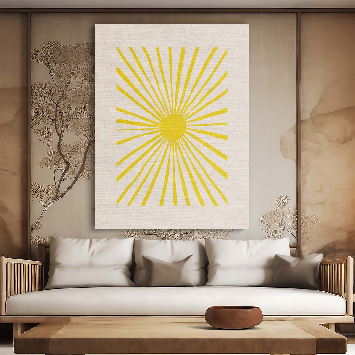 Mid-Century Sun Illustration, Sunny Yellow Sky Geometric Wall Art by Luxuriance Designs, made in USA