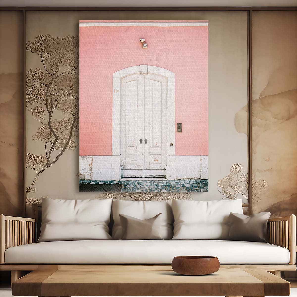 Lisbon Portugal Architectural Photography Red Door Facade Wall Art by Luxuriance Designs, made in USA