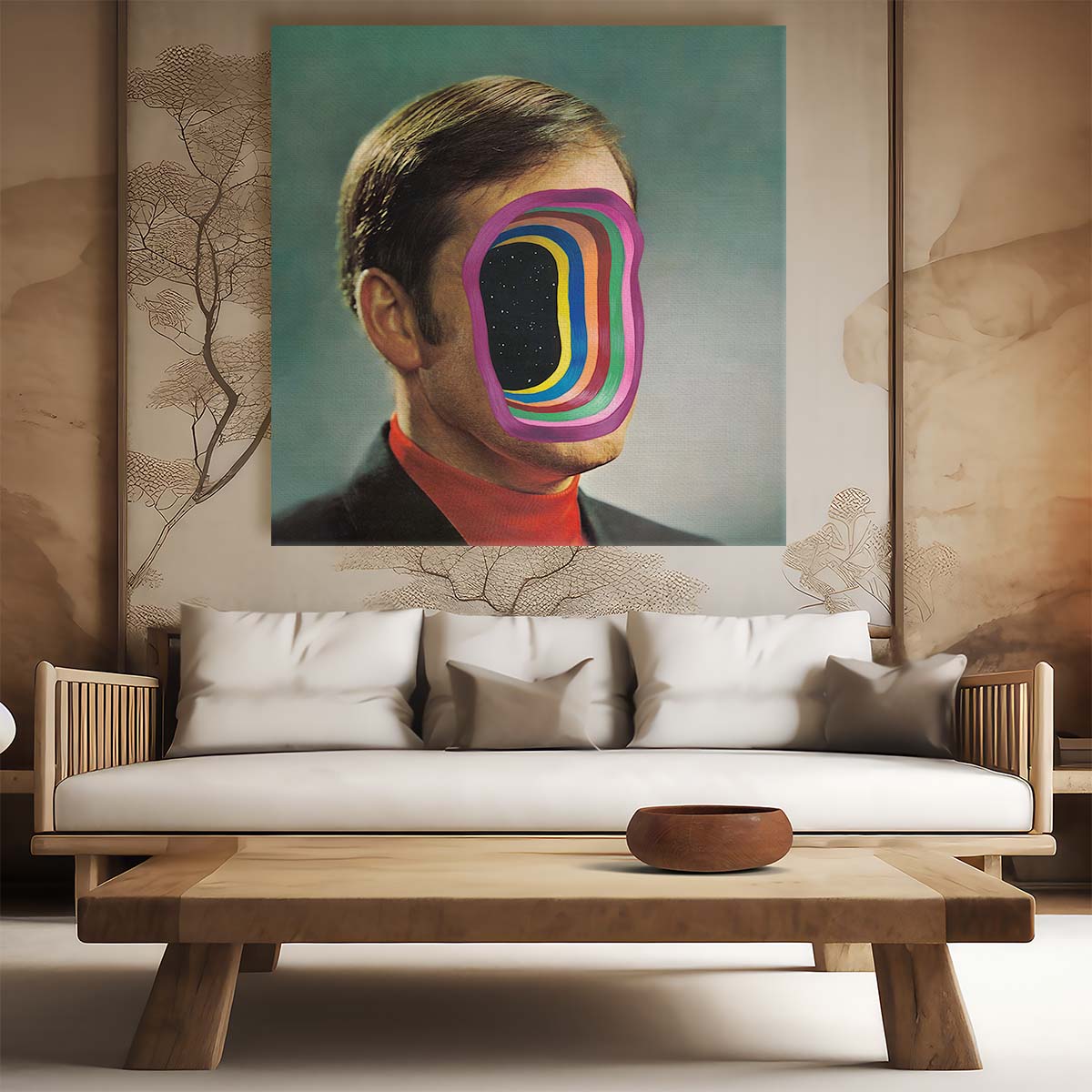Retro Optical Illusion Illustration of a Colorful Universe Man Wall Art by Luxuriance Designs. Made in USA.