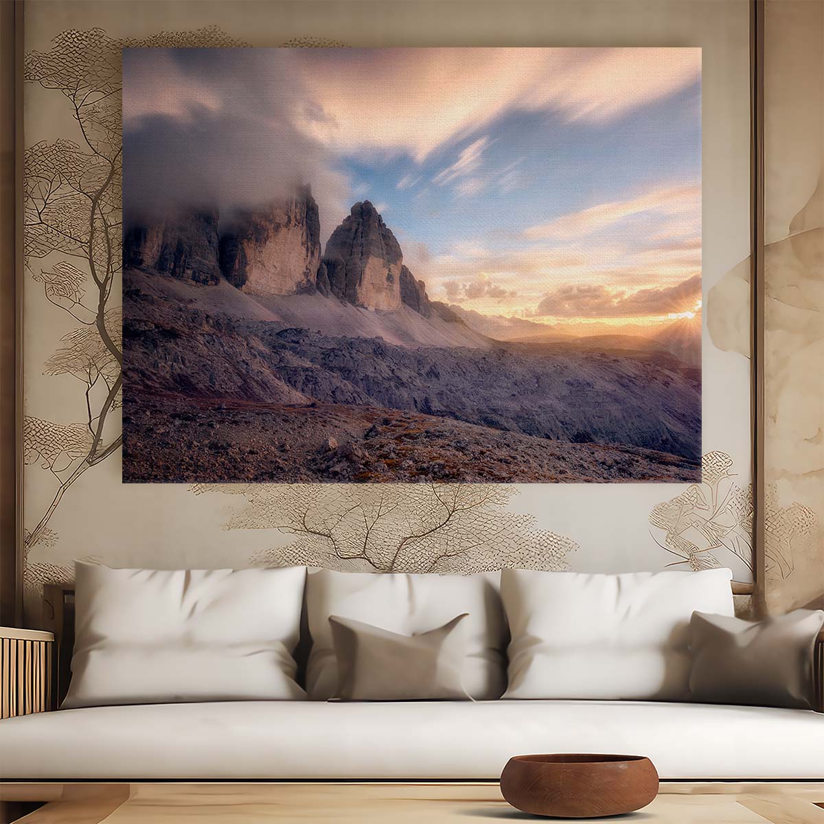 Sunset Over Lavaredo Peaks Mountain Landscape Wall Art by Luxuriance Designs. Made in USA.