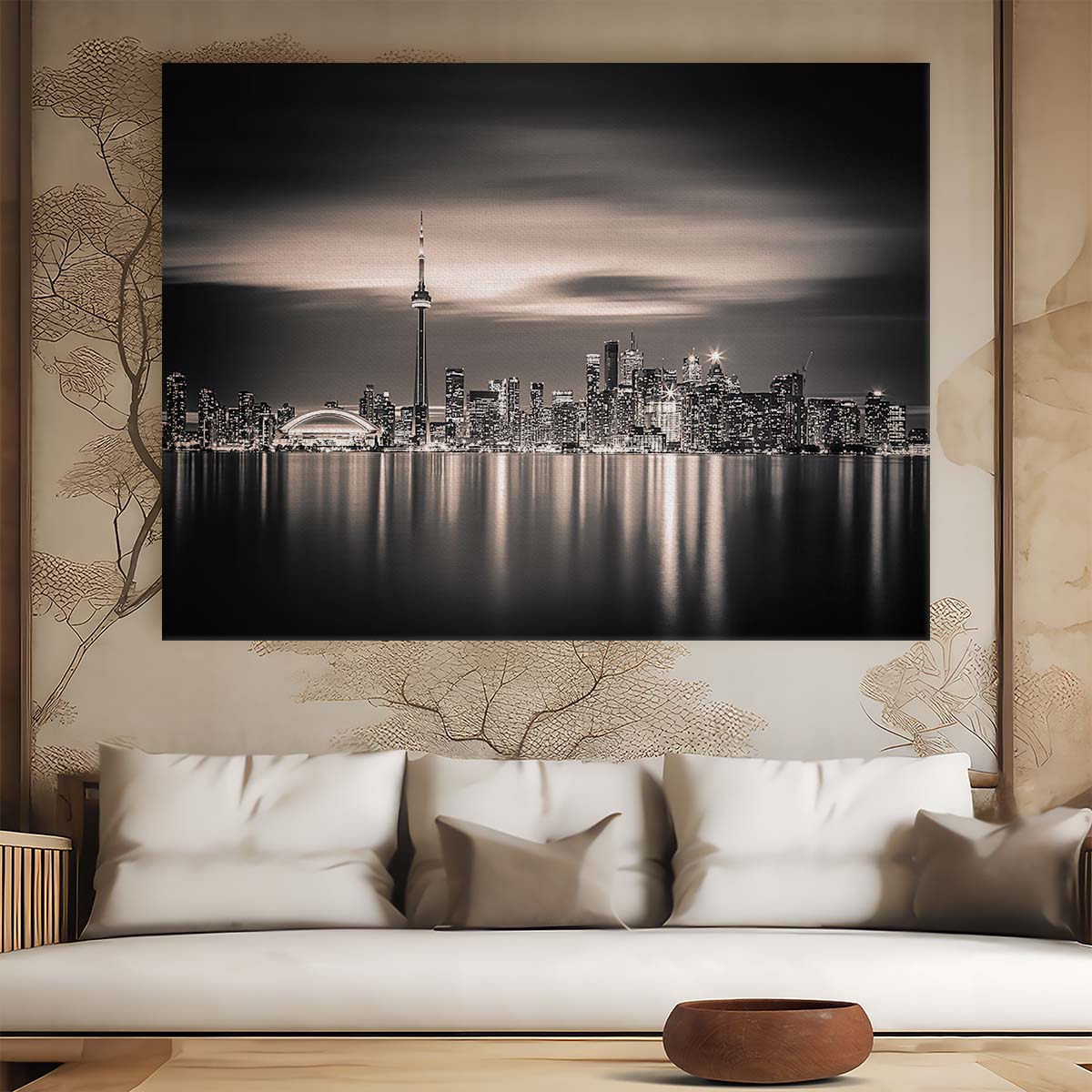 Toronto Skyline Sepia-Toned Night Photography Print Wall Art