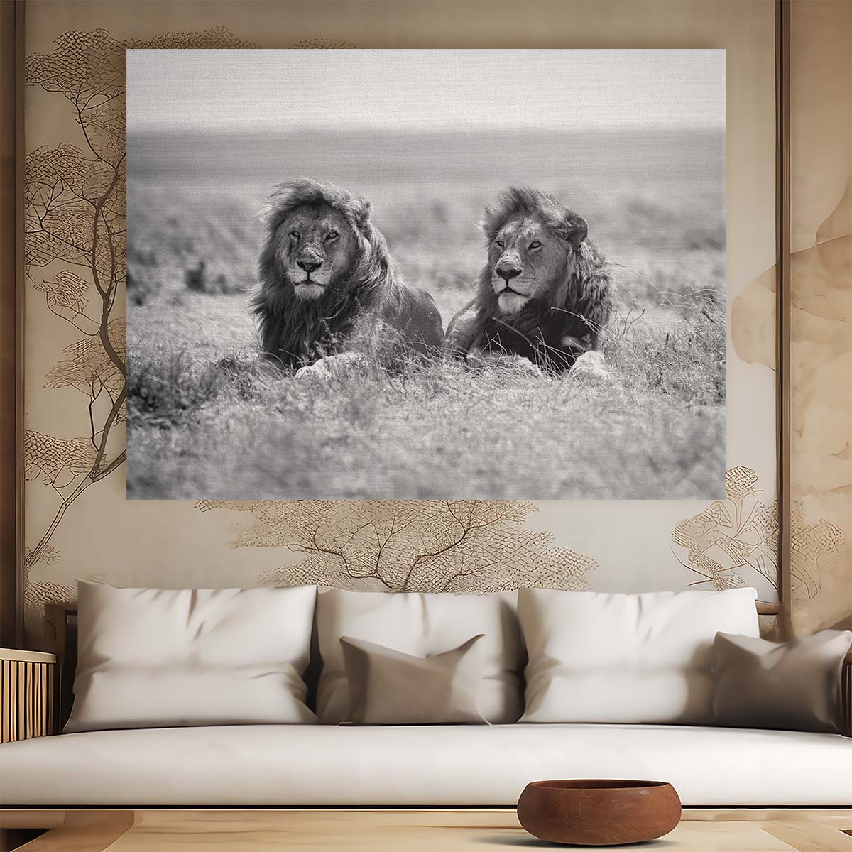 Serengeti Lion Duo Monochrome Wildlife Photography Wall Art