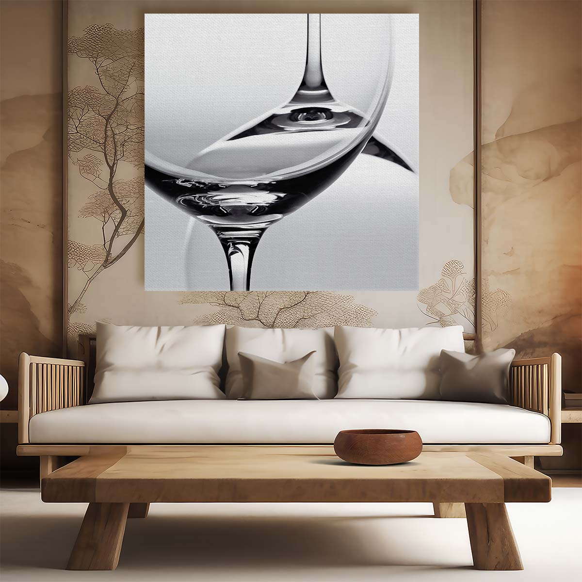 Monochrome Photography Duo of Abstract Wine Glasses Wall Art by Luxuriance Designs. Made in USA.