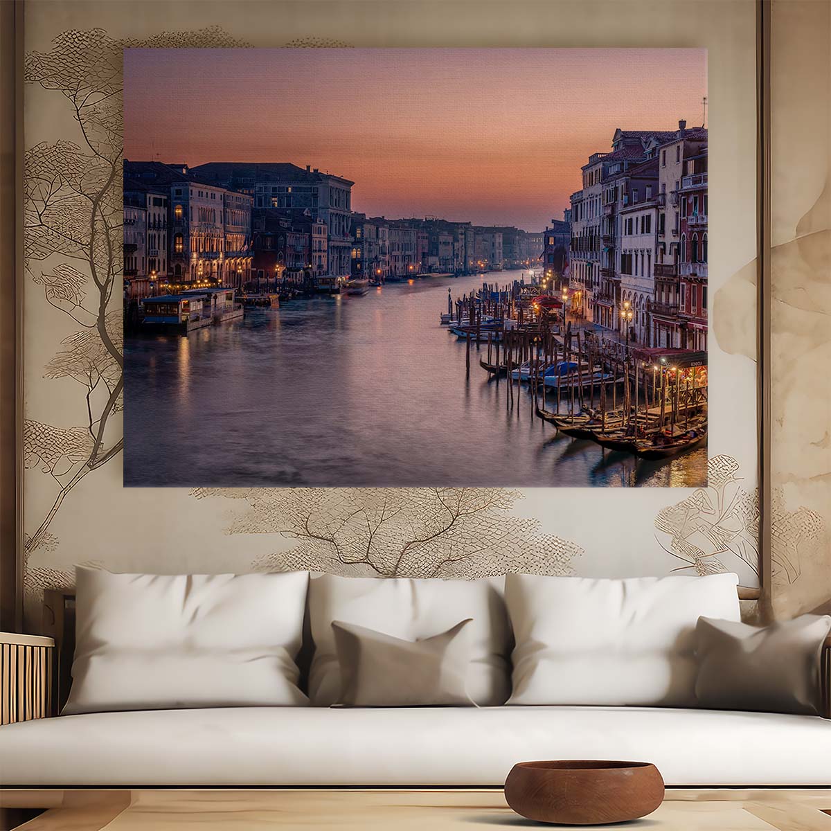 Venice Canal Sunset Romance Gondola Wall Art by Luxuriance Designs. Made in USA.