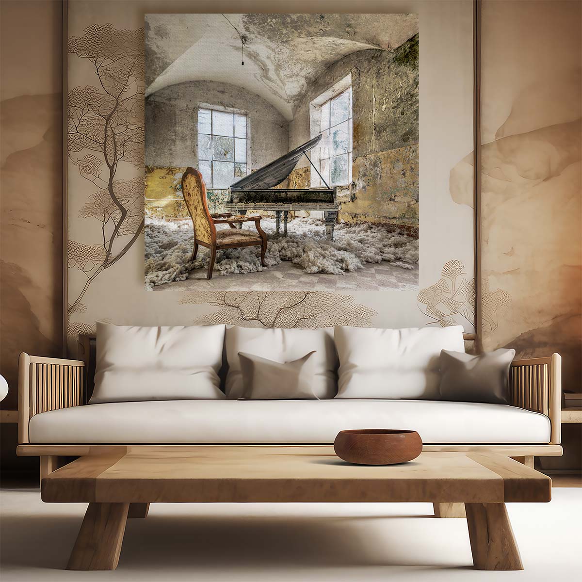 Abandoned Concert Hall Vintage Piano Decay Photography Wall Art by Luxuriance Designs. Made in USA.
