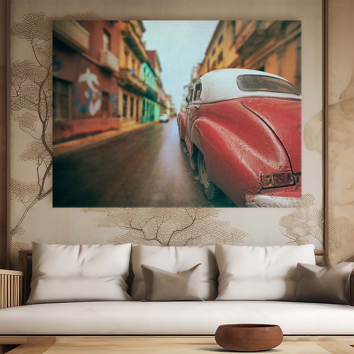 Vintage Havana Classic Car Street Scene Wall Art by Luxuriance Designs. Made in USA.