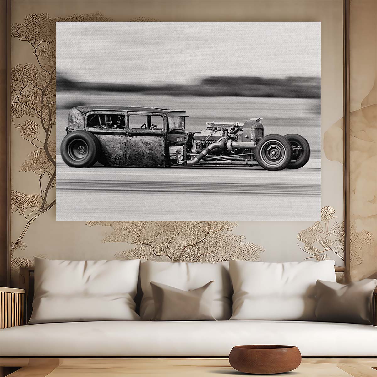 Classic Hot Rod Speed Rush Monochrome Wall Art by Luxuriance Designs. Made in USA.