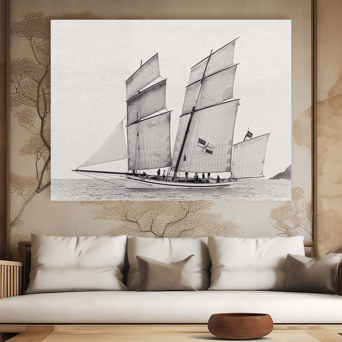 Monochrome Maritime Seascape Sailing Ship Wall Art by Luxuriance Designs. Made in USA.