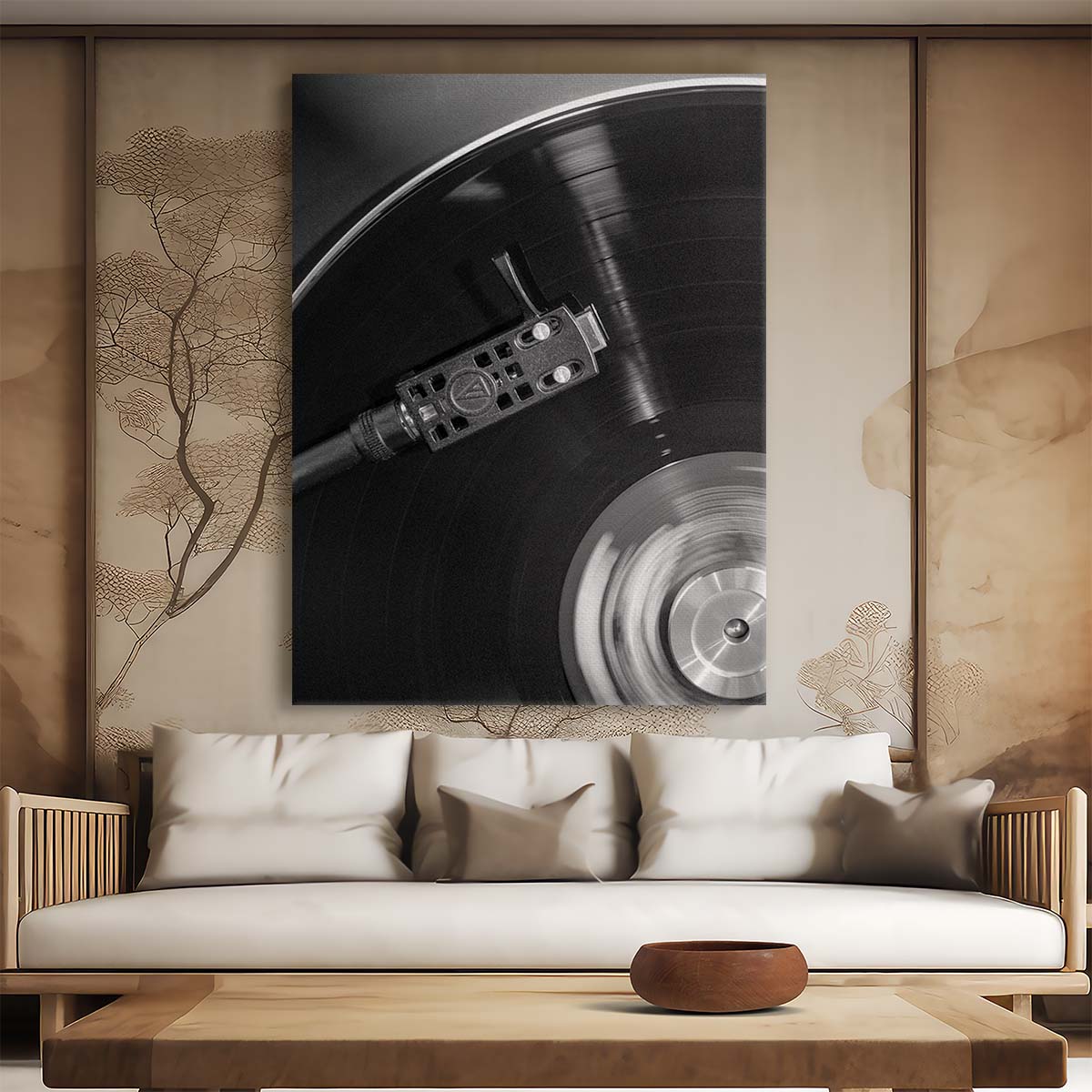 Vintage DJ Vinyl Record Player Photography in Monochrome by Luxuriance Designs, made in USA
