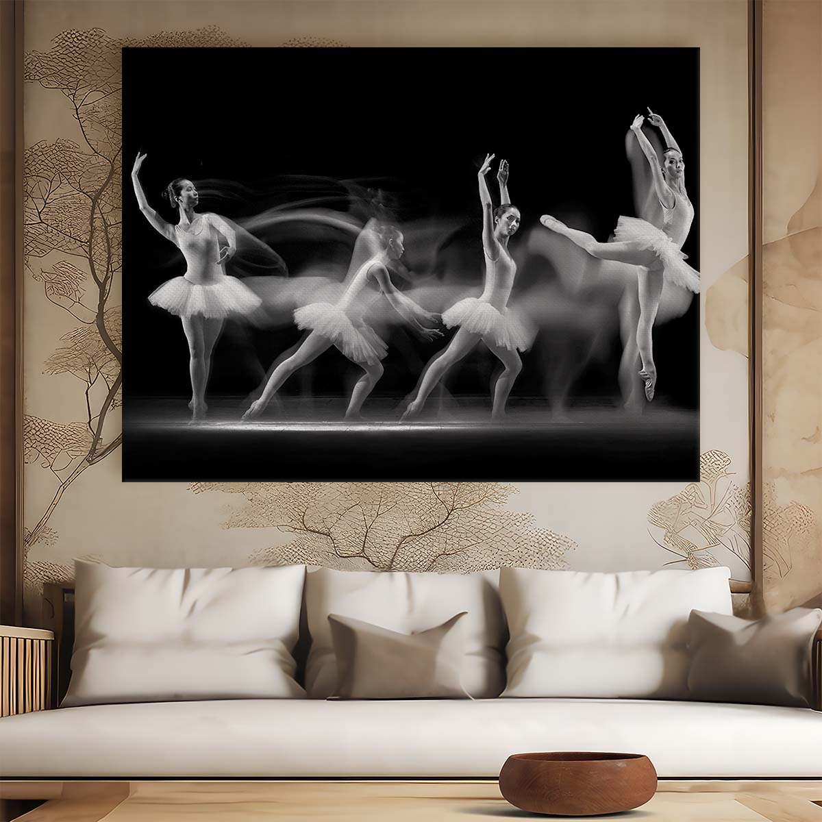 Ballerina Leap in Monochrome Indonesian Dance Wall Art by Luxuriance Designs. Made in USA.