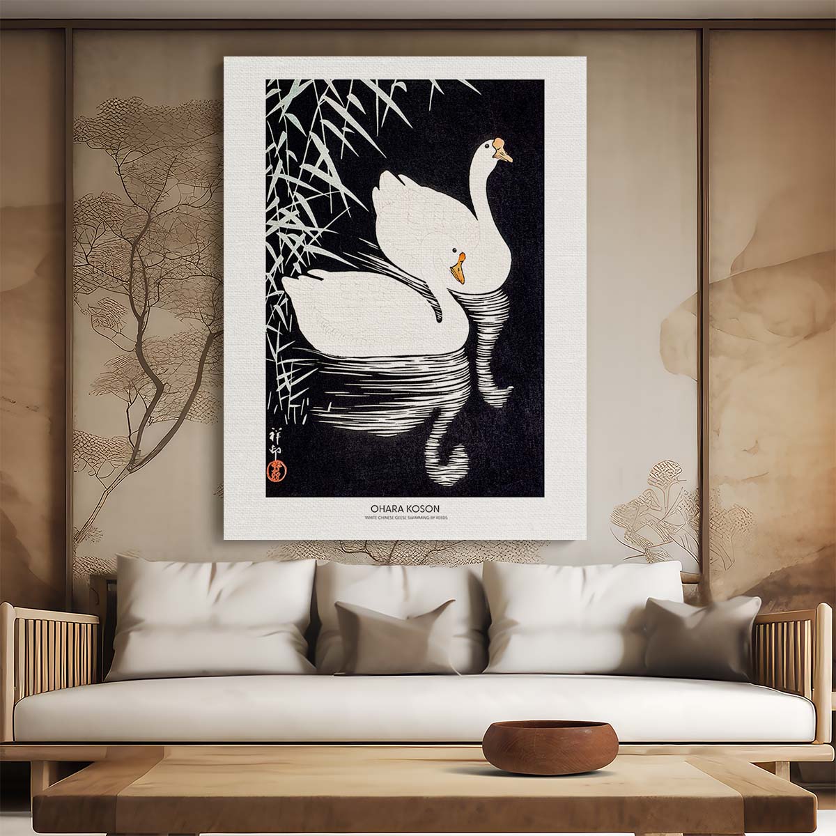 Vintage Japanese Geese Illustration Poster by Ohara Koson by Luxuriance Designs, made in USA