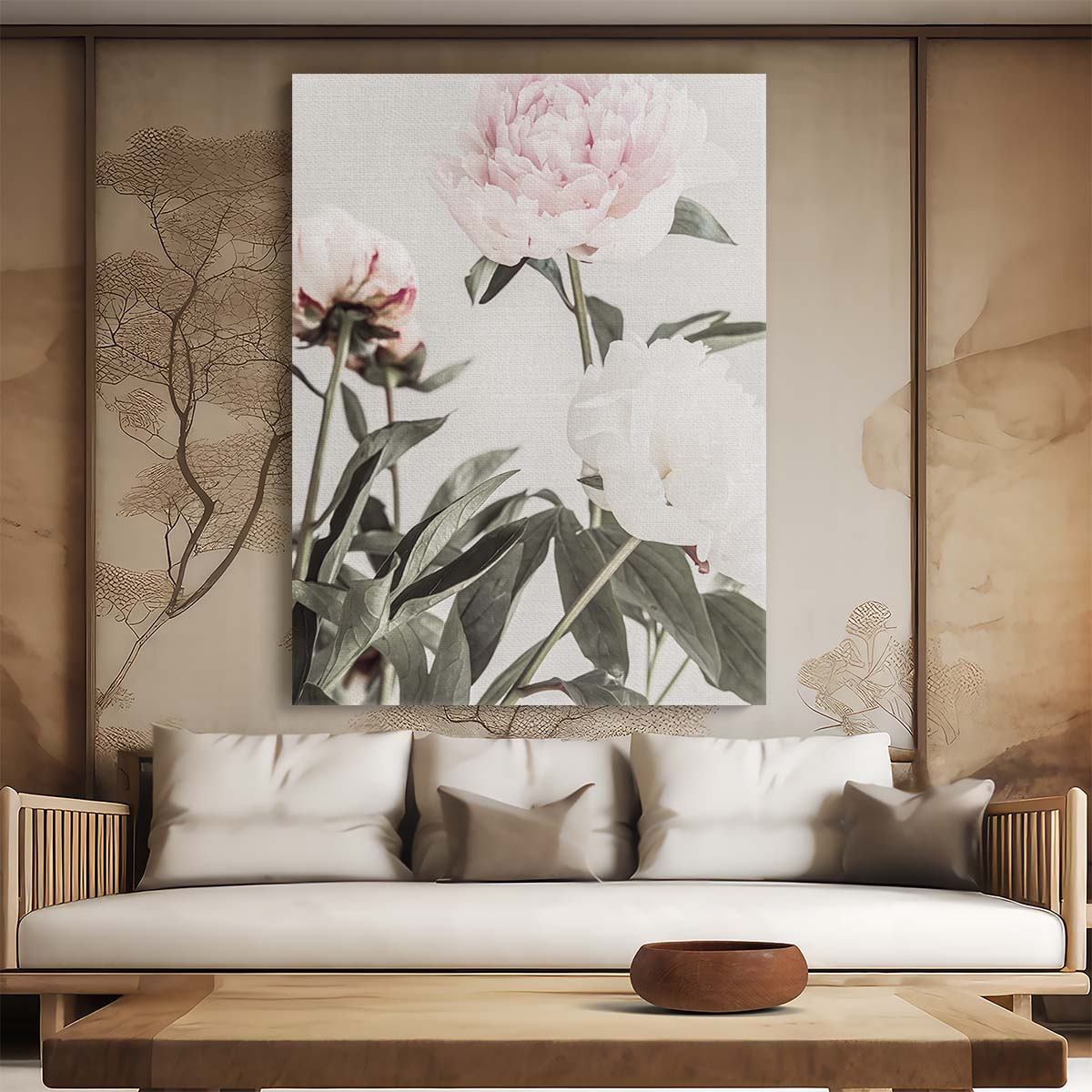 Botanical Peony Flowers Photography White & Pink Floral Still Life by Luxuriance Designs, made in USA