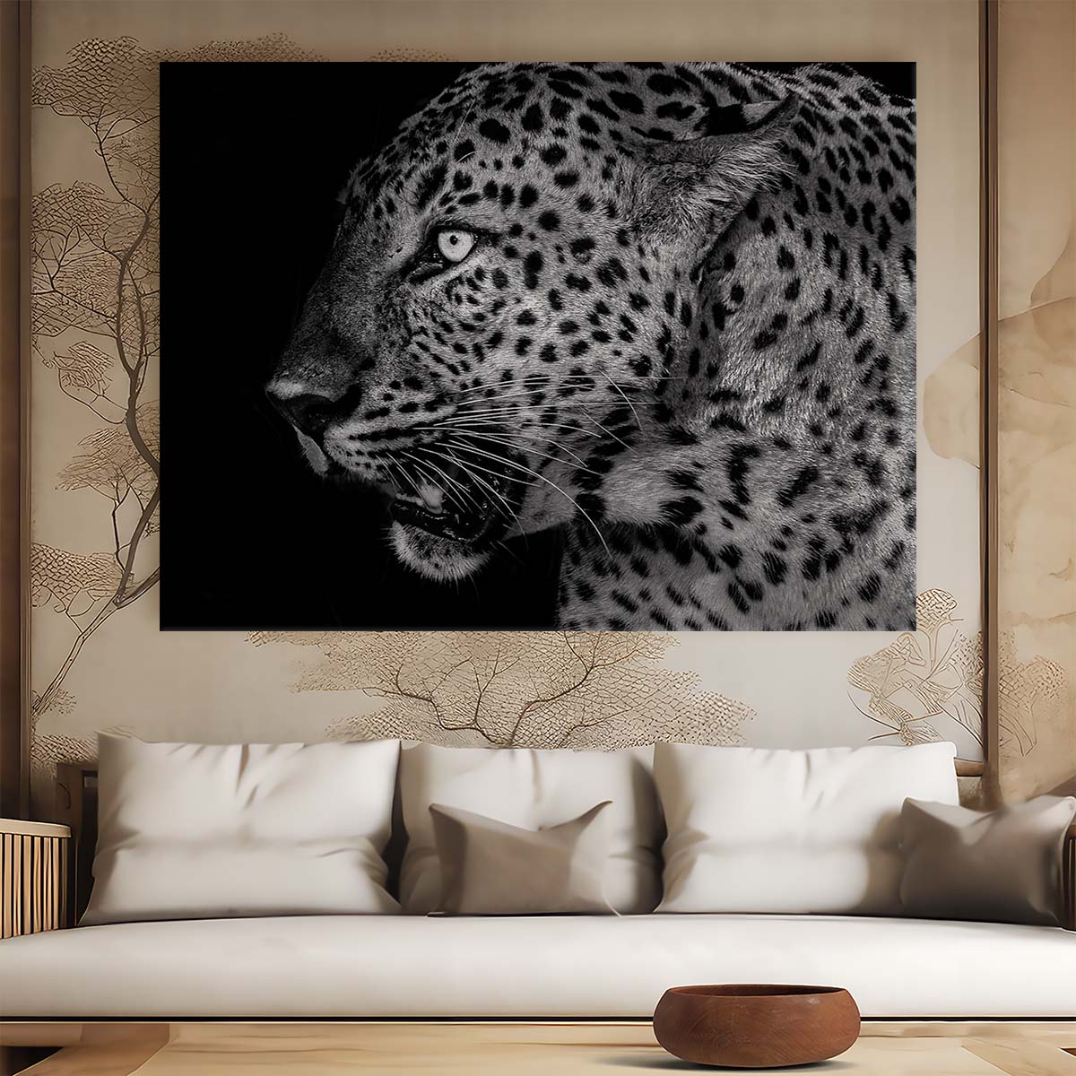 Black & White Leopard Profile Portrait Wall Art by Luxuriance Designs. Made in USA.