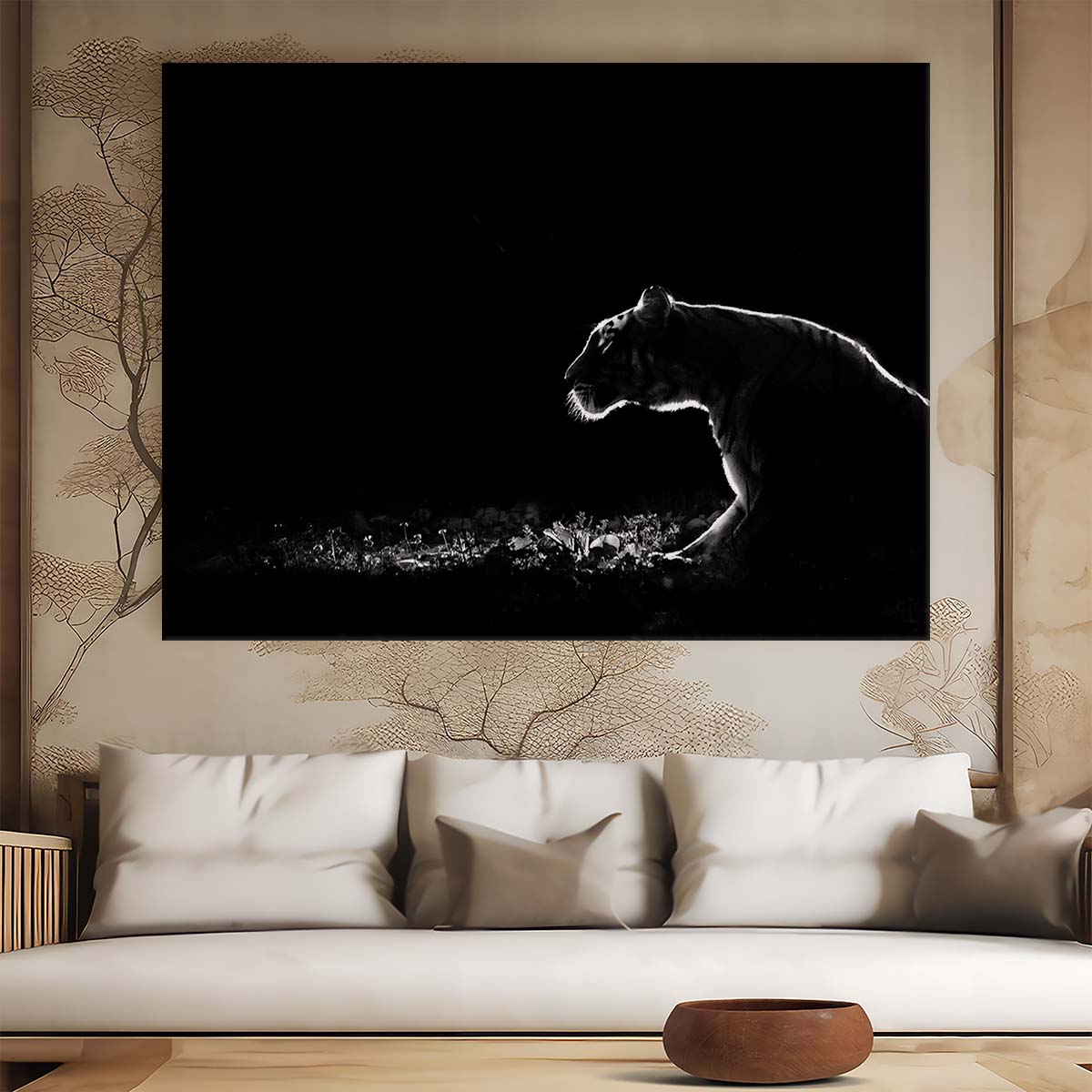 Minimalist Dark Lion Safari Wildlife Wall Art by Luxuriance Designs. Made in USA.