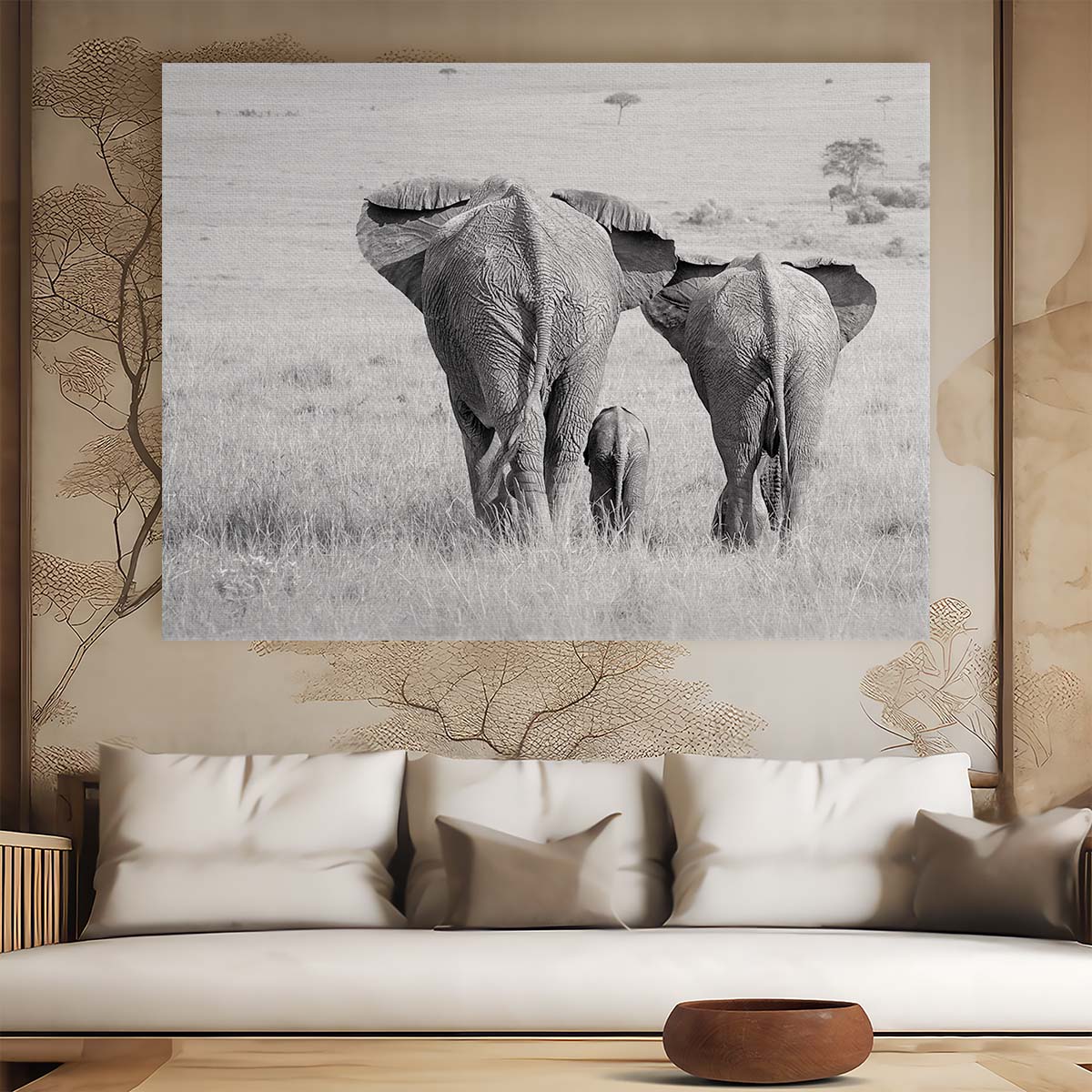 Elephant Family Love Safari Monochrome Wall Art by Luxuriance Designs. Made in USA.