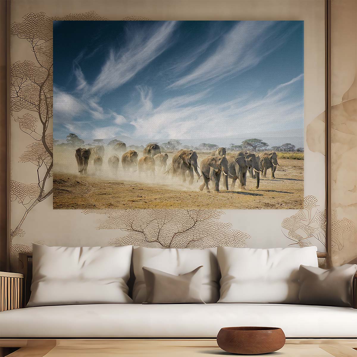 African Elephant Herd in Amboseli Park Wall Art by Luxuriance Designs. Made in USA.