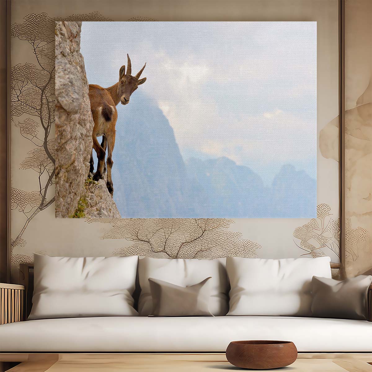 Alpine Ibex Balancing on Julian Alps Ridge Wall Art by Luxuriance Designs. Made in USA.