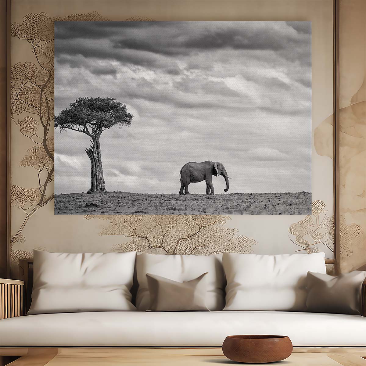 Majestic Solitary Elephant in Masai Mara Wall Art by Luxuriance Designs. Made in USA.