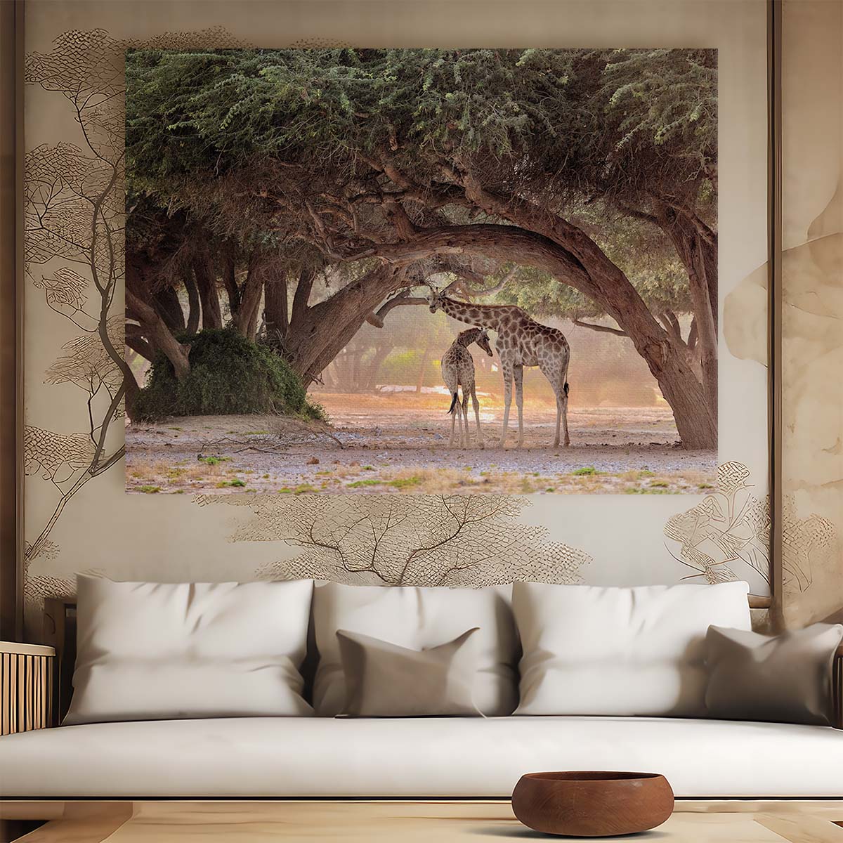 African Savannah Giraffes Gazing Wall Art by Luxuriance Designs. Made in USA.