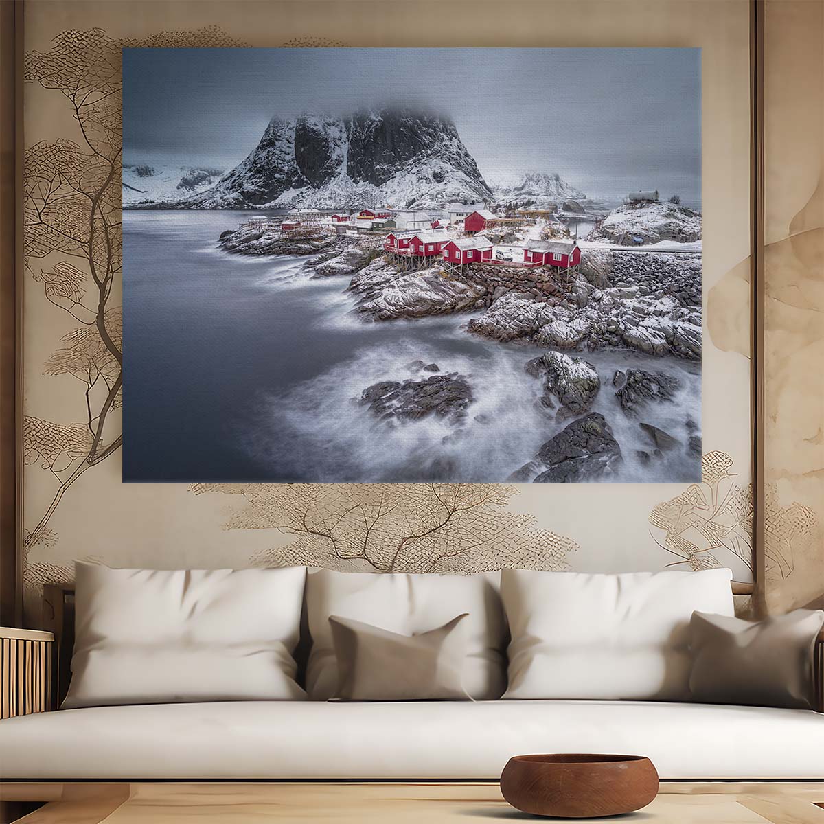 Lofoten Islands Winter Wonderland Seascape Wall Art by Luxuriance Designs. Made in USA.
