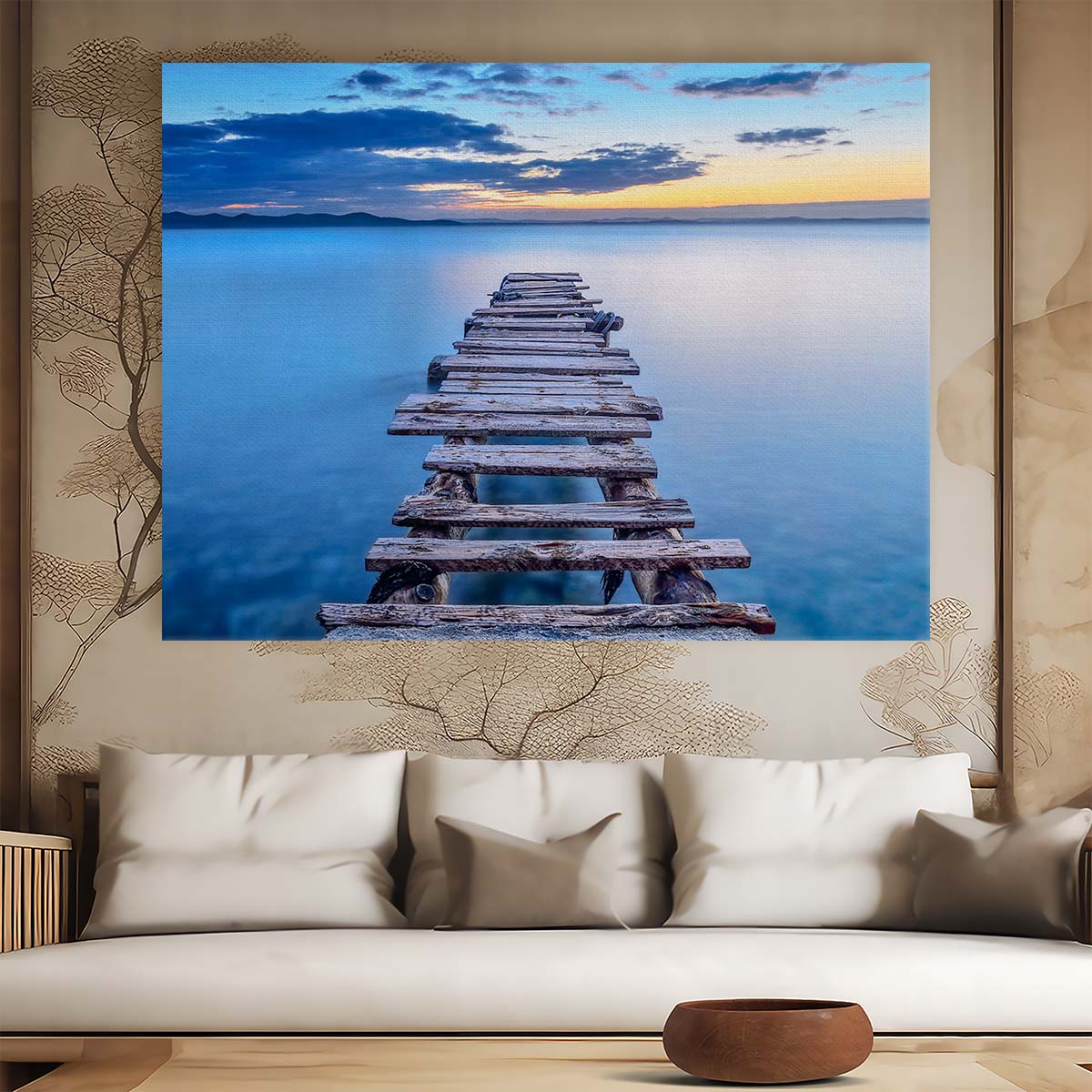 Serene Zadar Pier Seascape Tranquil Ocean Wall Art by Luxuriance Designs. Made in USA.