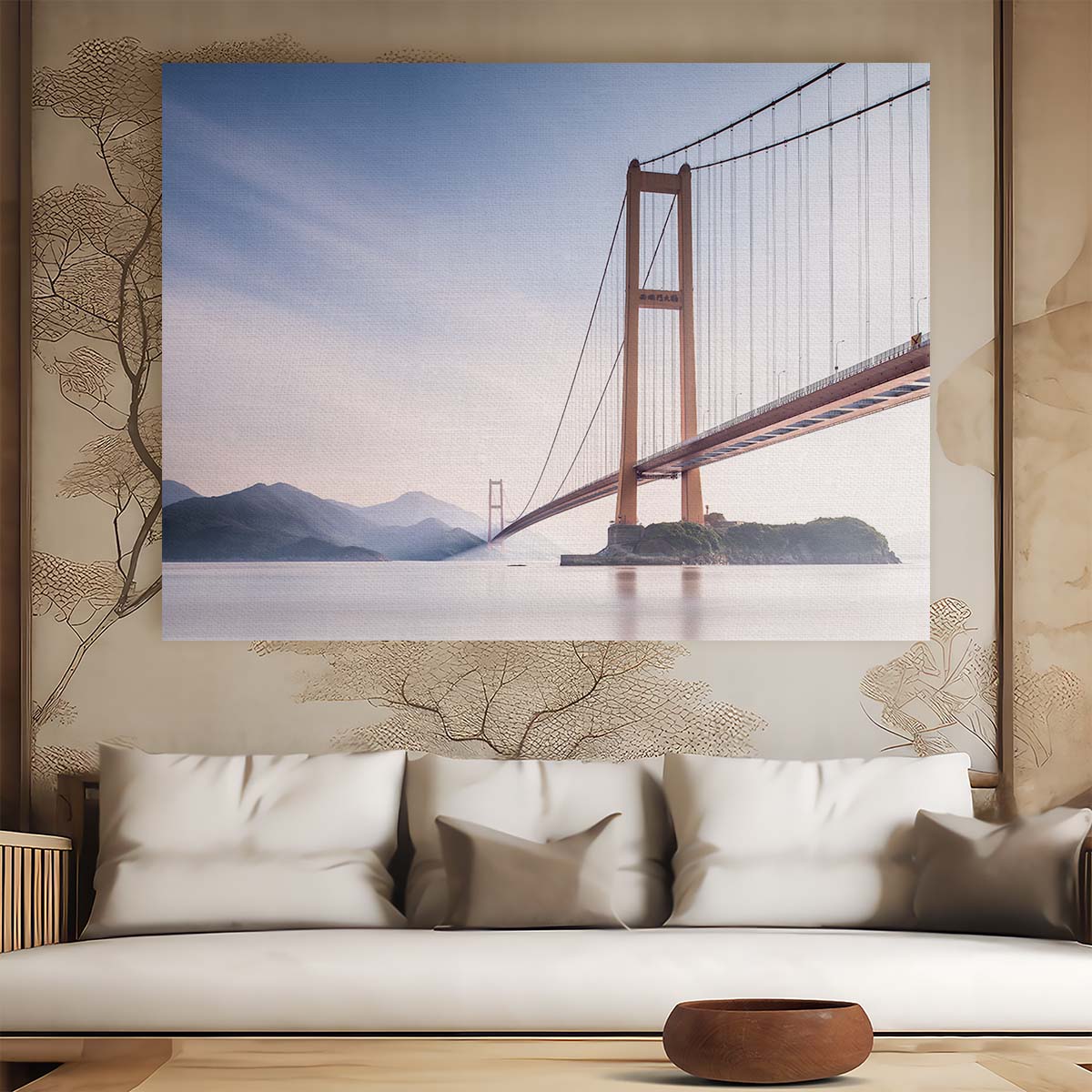 Misty Xihou Bridge & Moon Bay China Seascape Wall Art by Luxuriance Designs. Made in USA.