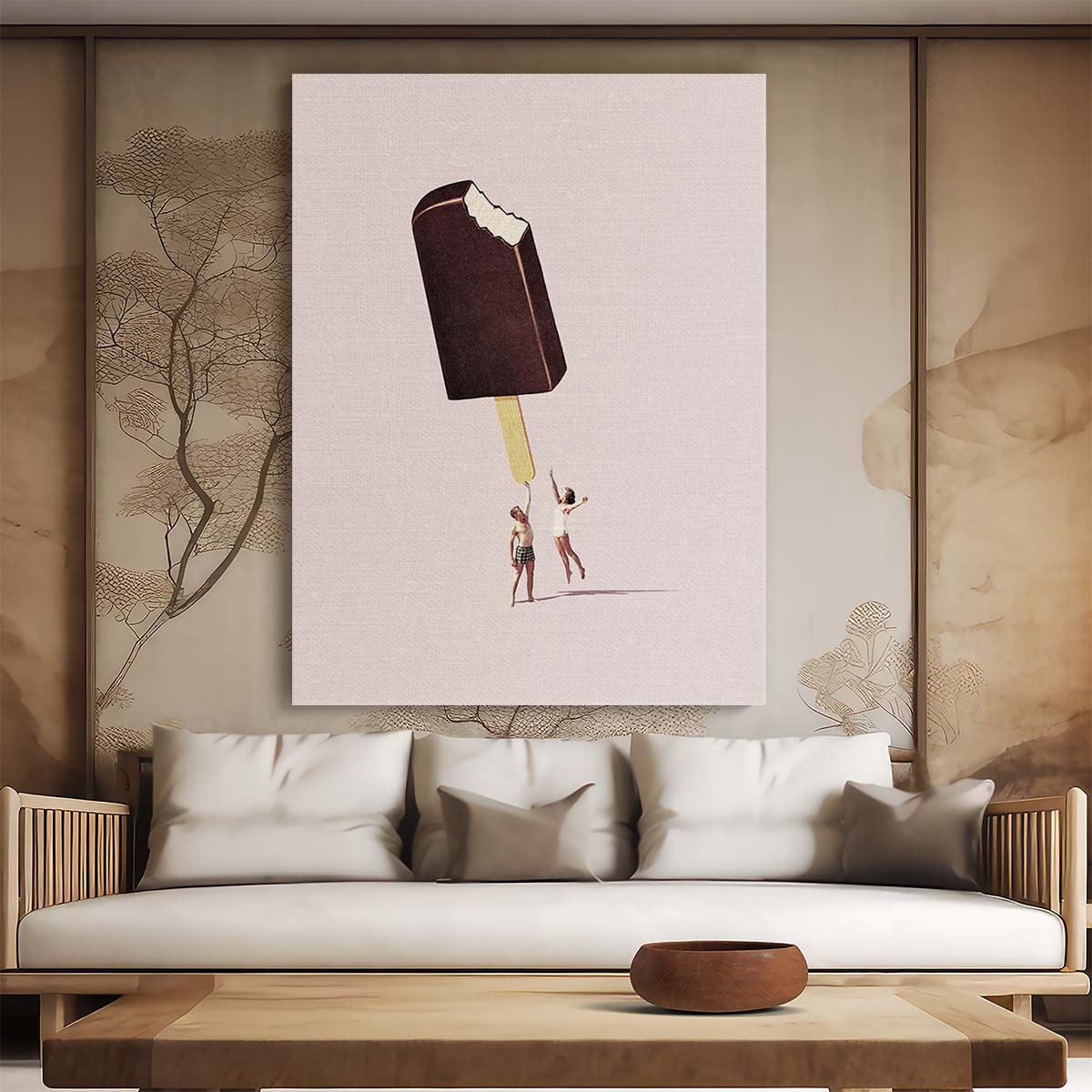 Mid-Century Ice Cream Duo Joyful Illustration Wall Art by Luxuriance Designs, made in USA