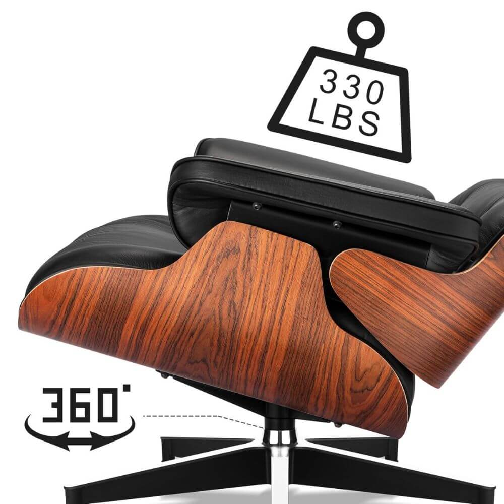 Luxuriance Designs - Eames Lounge Chair and Ottoman Replica (Premium Tall Version) - Weight Capacity and 360 degree Swivel - Review