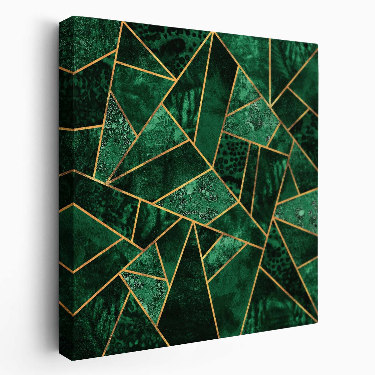 Emerald & Gold Geometric Lines Abstract Wall Art Illustration by Luxuriance Designs. Made in USA.